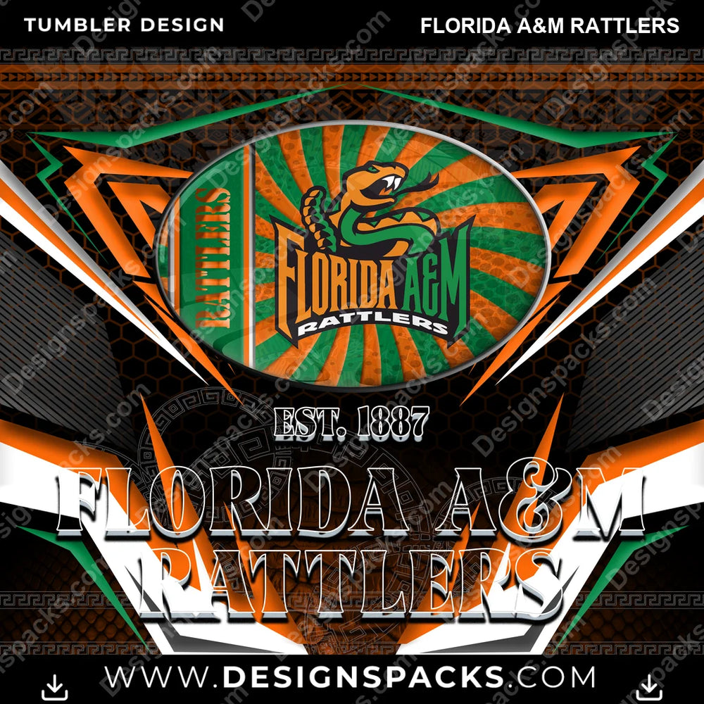 College Sport Tribal Florida A&M Rattlers NCAA College Sport Tumbler Digital Wrap Design Download