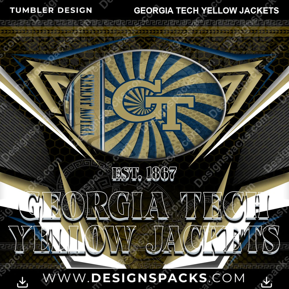 College Sport Tribal Georgia Tech Yellow Jackets NCAA College Sport Tumbler Digital Wrap Design Download