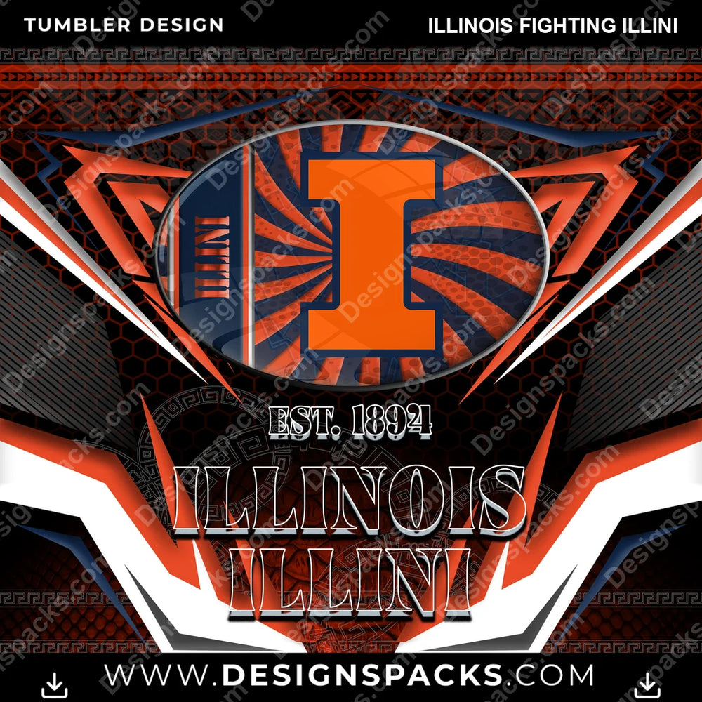 College Sport Tribal Illinois Fighting Illini NCAA College Sport Tumbler Digital Wrap Design Download