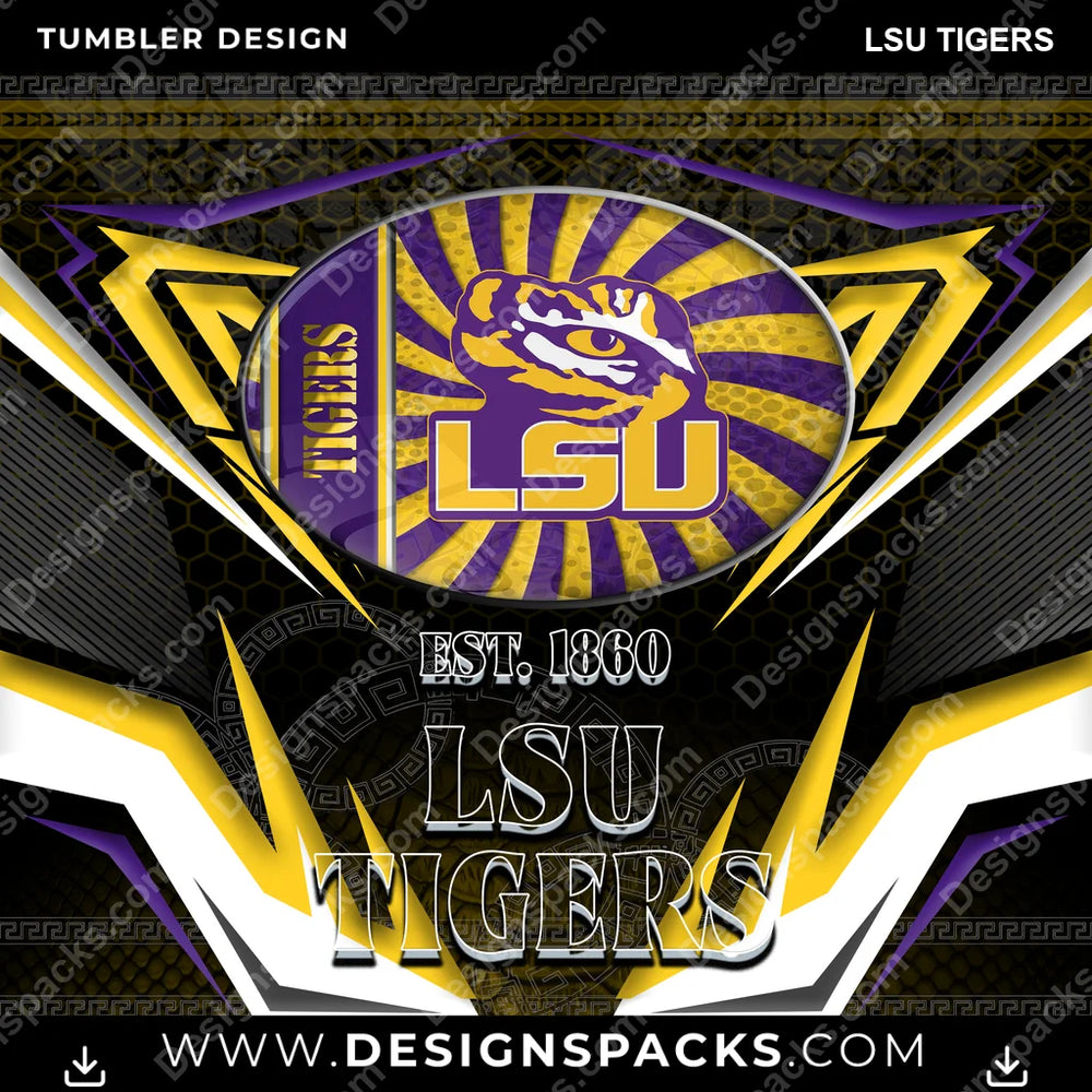 College Sport Tribal LSU Tigers NCAA College Sport Tumbler Digital Wrap Design Download