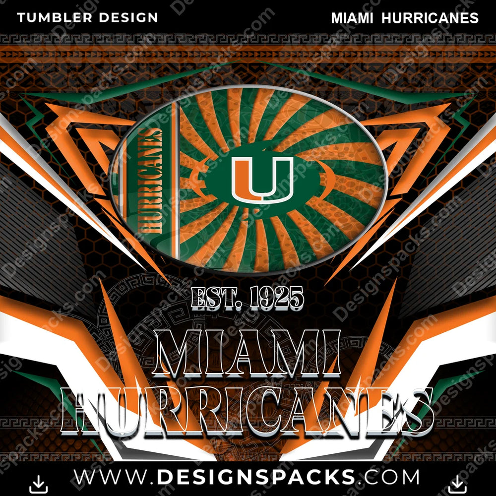 College Sport Tribal Miami Hurricanes NCAA College Sport Tumbler Digital Wrap Design Download