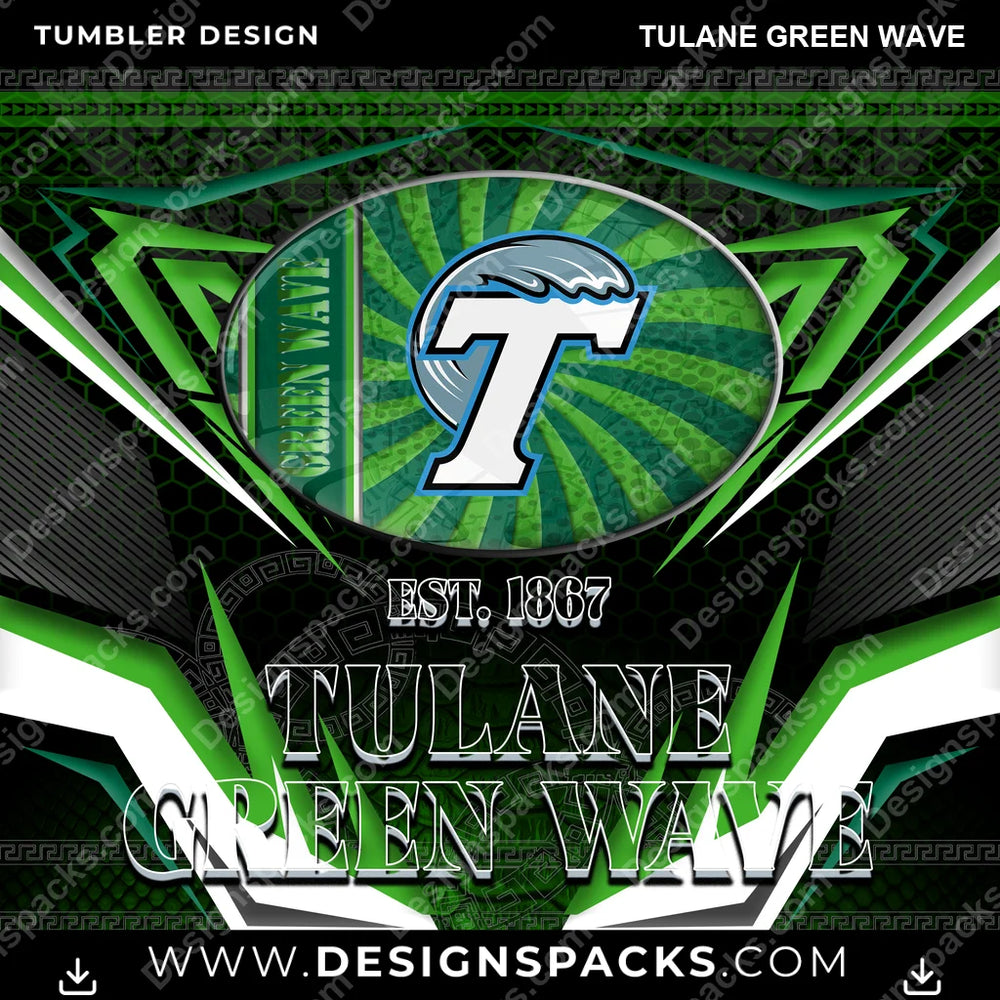 College Sport Tribal Tulane Green Wave NCAA College Sport Tumbler Digital Wrap Design Download