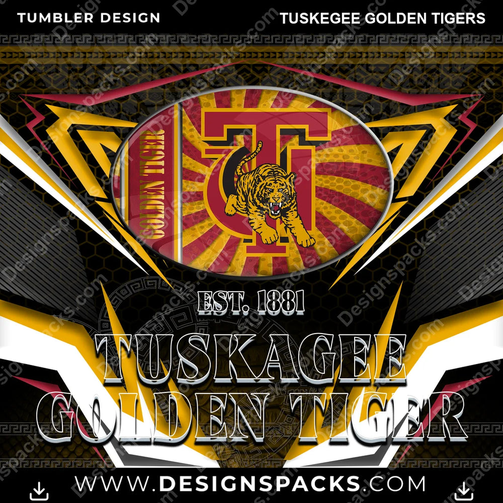 College Sport Tribal Tuskegee Golden Tigers NCAA College Sport Tumbler Digital Wrap Design Download