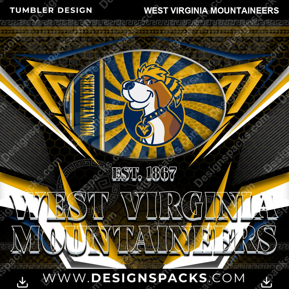 College Sport Tribal West Virginia Mountaineers NCAA College Sport Tumbler Digital Wrap Design Download