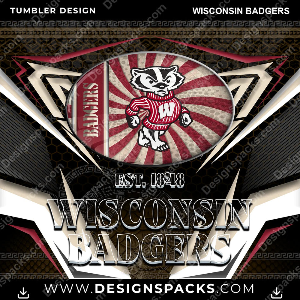 College Sport Tribal Wisconsin Badgers NCAA College Sport Tumbler Digital Wrap Design Download