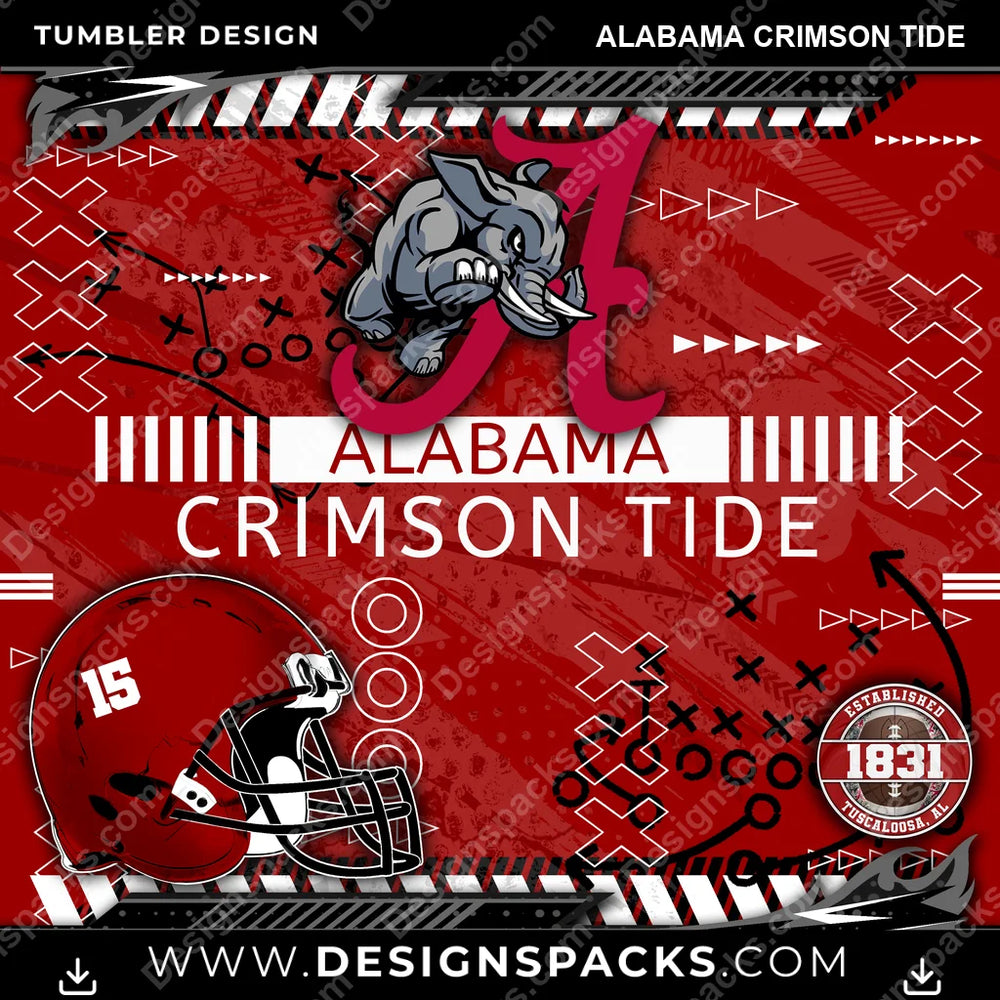 College Sport Xs & Os Alabama Crimson Tide NCAA College Sport Tumbler Digital Wrap Design Download
