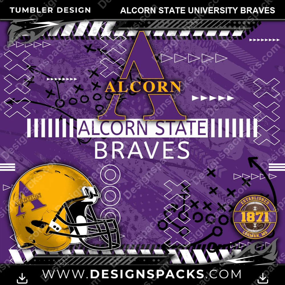 College Sport Xs & Os Alcorn State University Braves NCAA College Sport Tumbler Digital Wrap Design Download