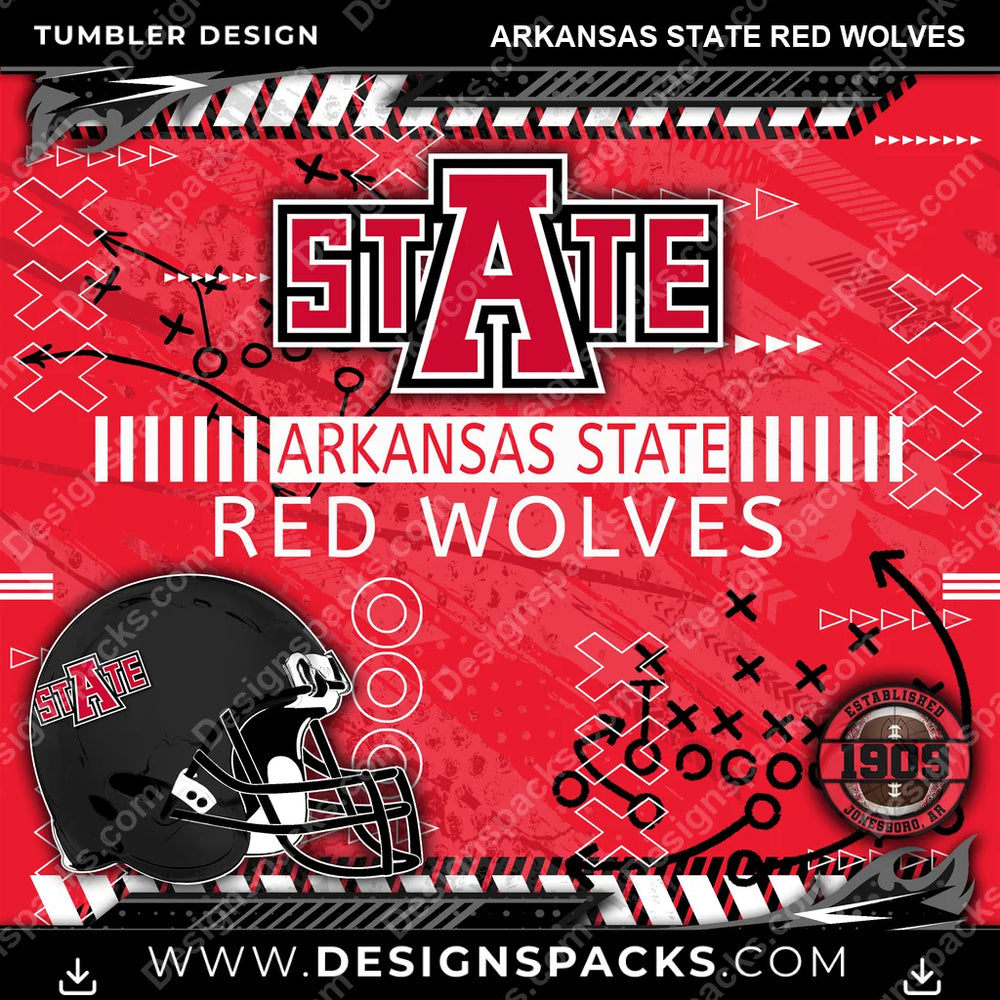 College Sport Xs & Os Arkansas State Red Wolves NCAA College Sport Tumbler Digital Wrap Design Download