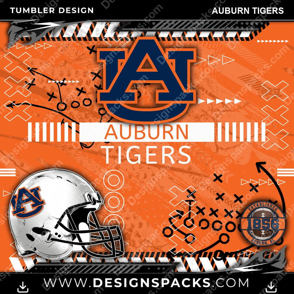 College Sport Xs & Os Auburn Tigers NCAA College Sport Tumbler Digital Wrap Design Download