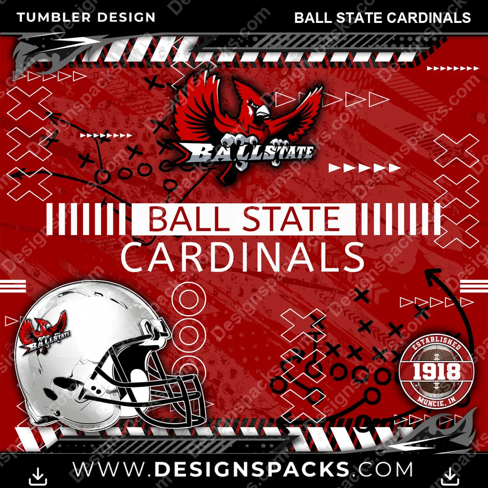 College Sport Xs & Os Ball State Cardinals NCAA College Sport Tumbler Digital Wrap Design Download