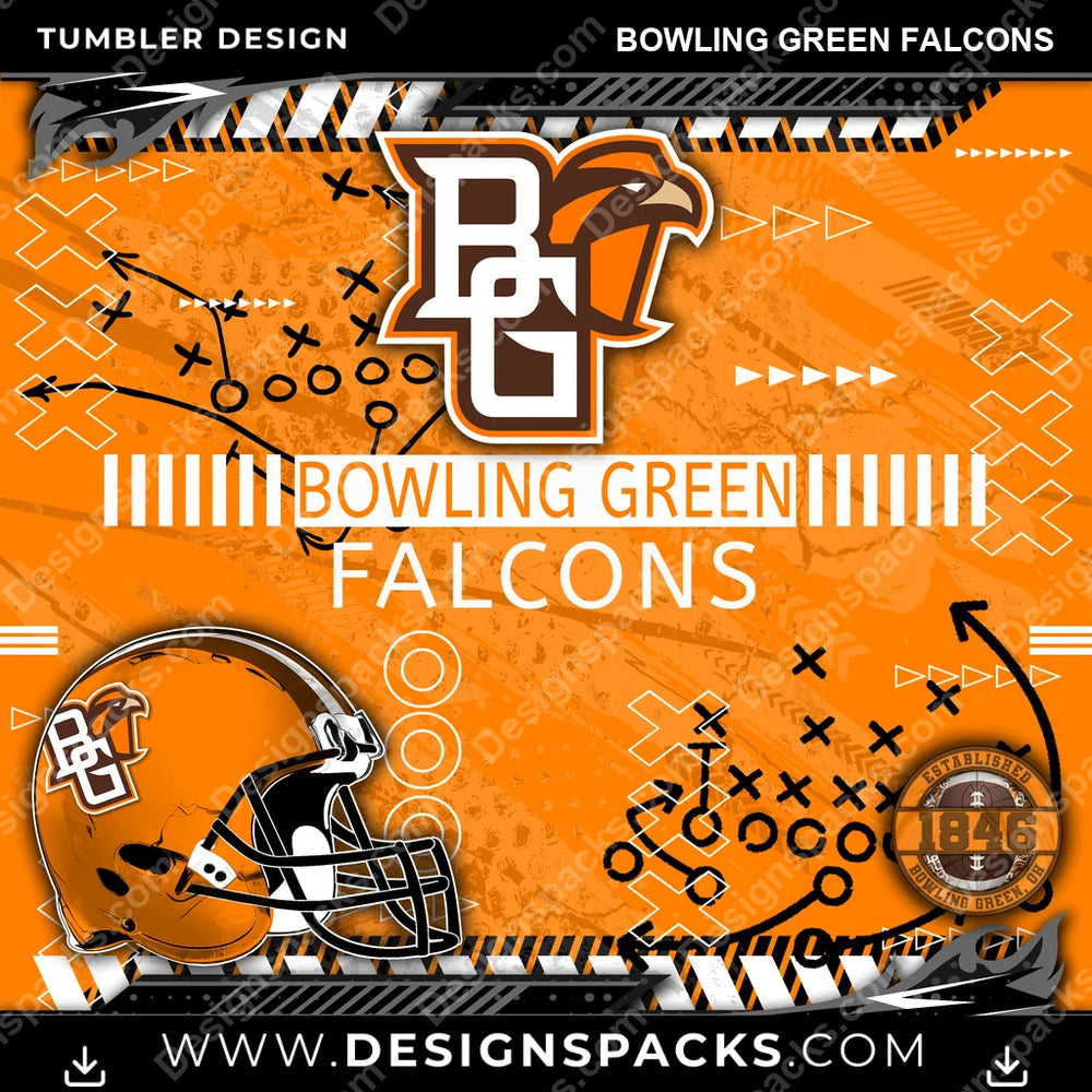 College Sport Xs & Os Bowling Green Falcons NCAA College Sport Tumbler Digital Wrap Design Download