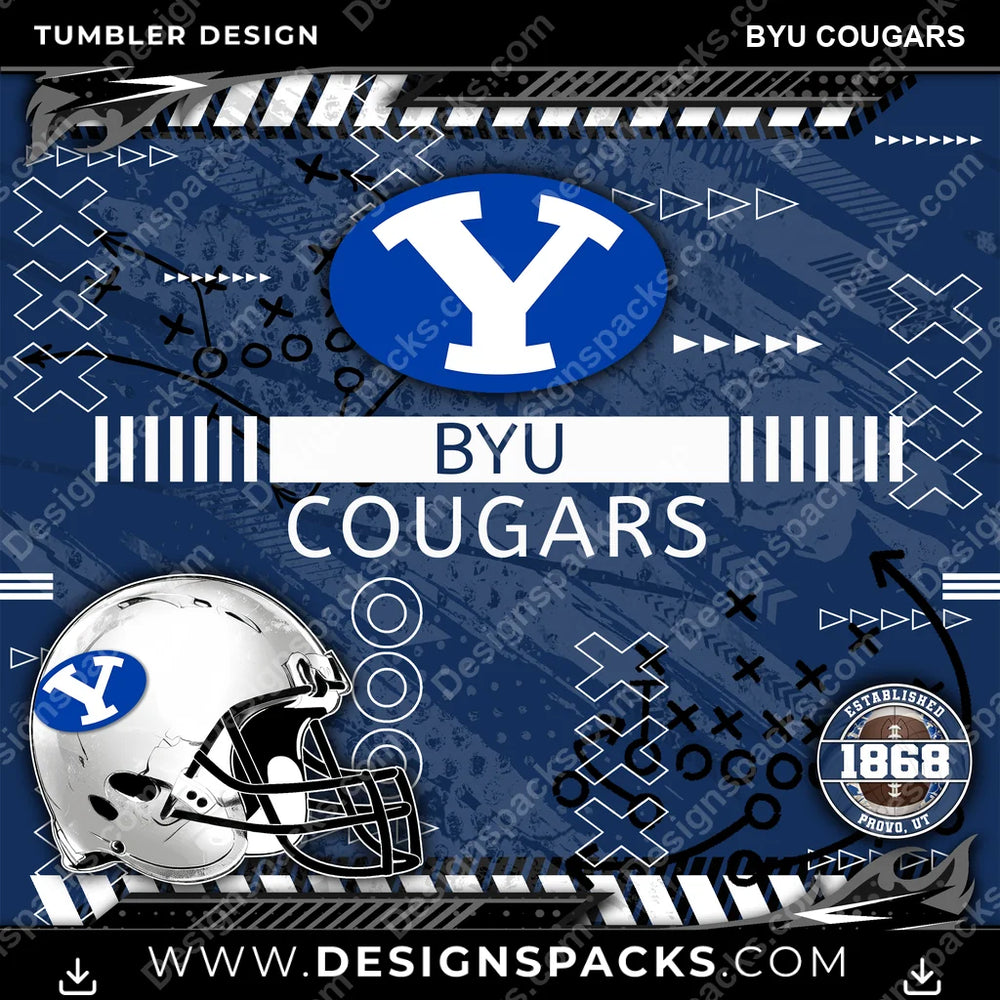 College Sport Xs & Os BYU Cougars NCAA College Sport Tumbler Digital Wrap Design Download