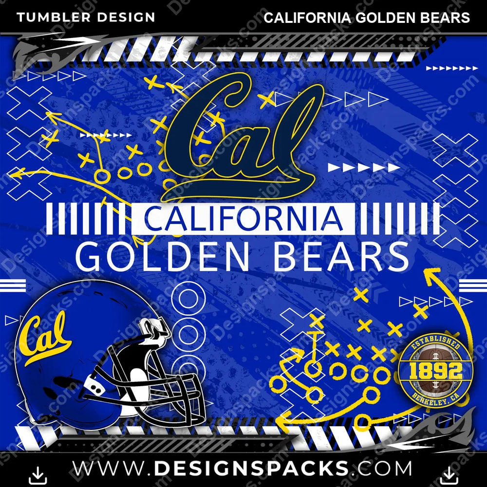 College Sport Xs & Os California Golden Bears NCAA College Sport Tumbler Digital Wrap Design Download