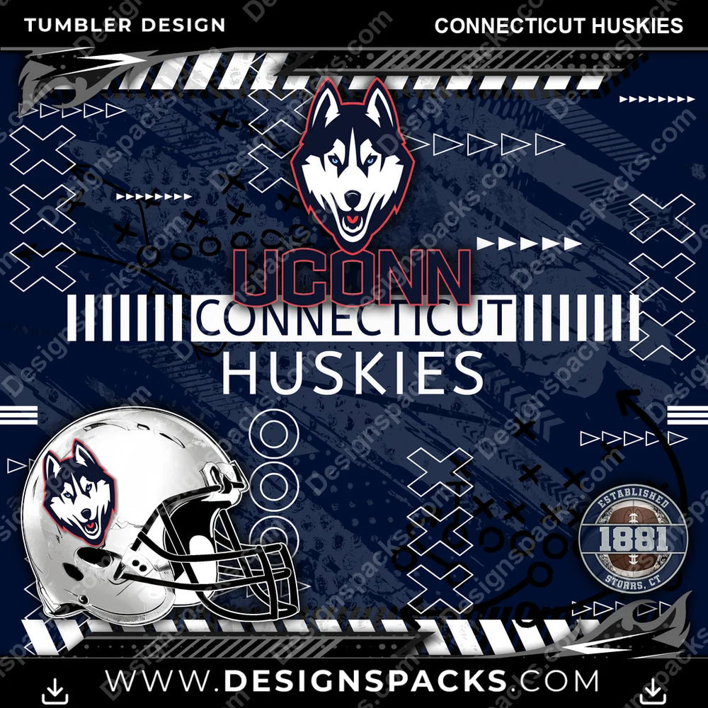 College Sport Xs & Os Connecticut Huskies NCAA College Sport Tumbler Digital Wrap Design Download