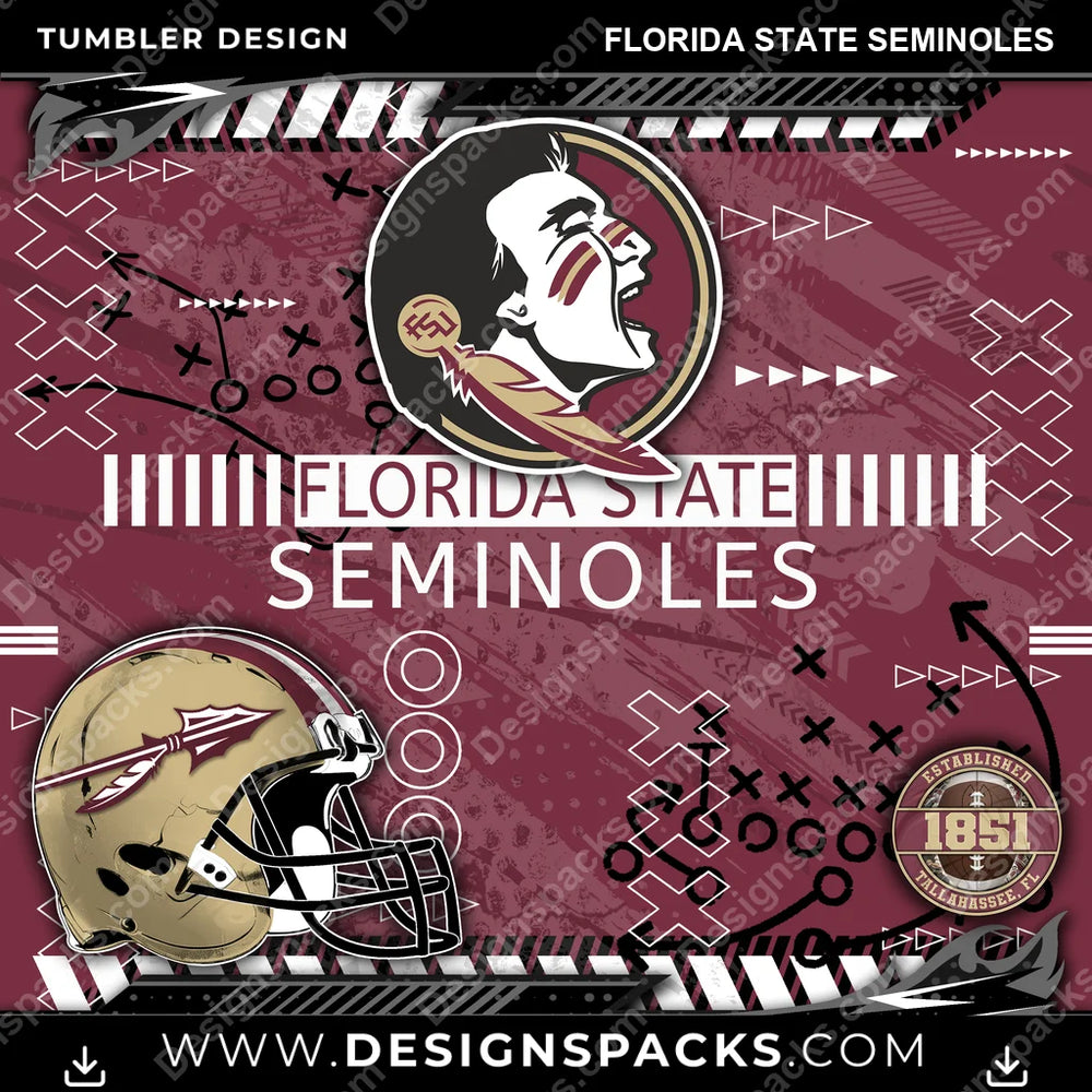 College Sport Xs & Os Florida State Seminoles NCAA College Sport Tumbler Digital Wrap Design Download