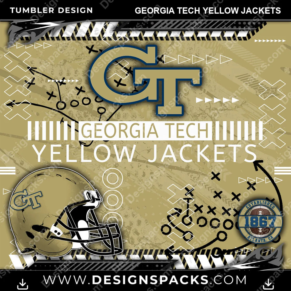 College Sport Xs & Os Georgia Tech Yellow Jackets NCAA College Sport Tumbler Digital Wrap Design Download