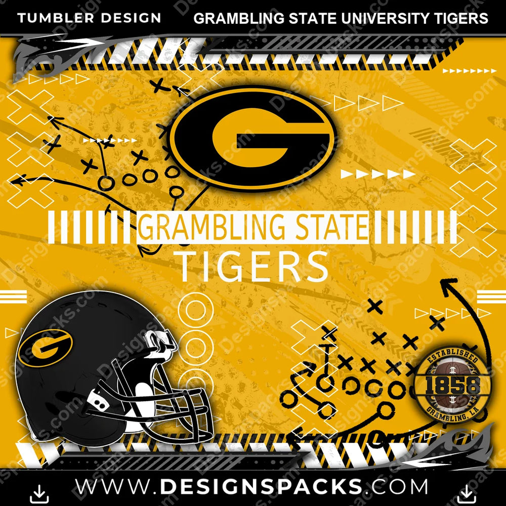 College Sport Xs & Os Grambling State University Tigers NCAA College Sport Tumbler Digital Wrap Design Download