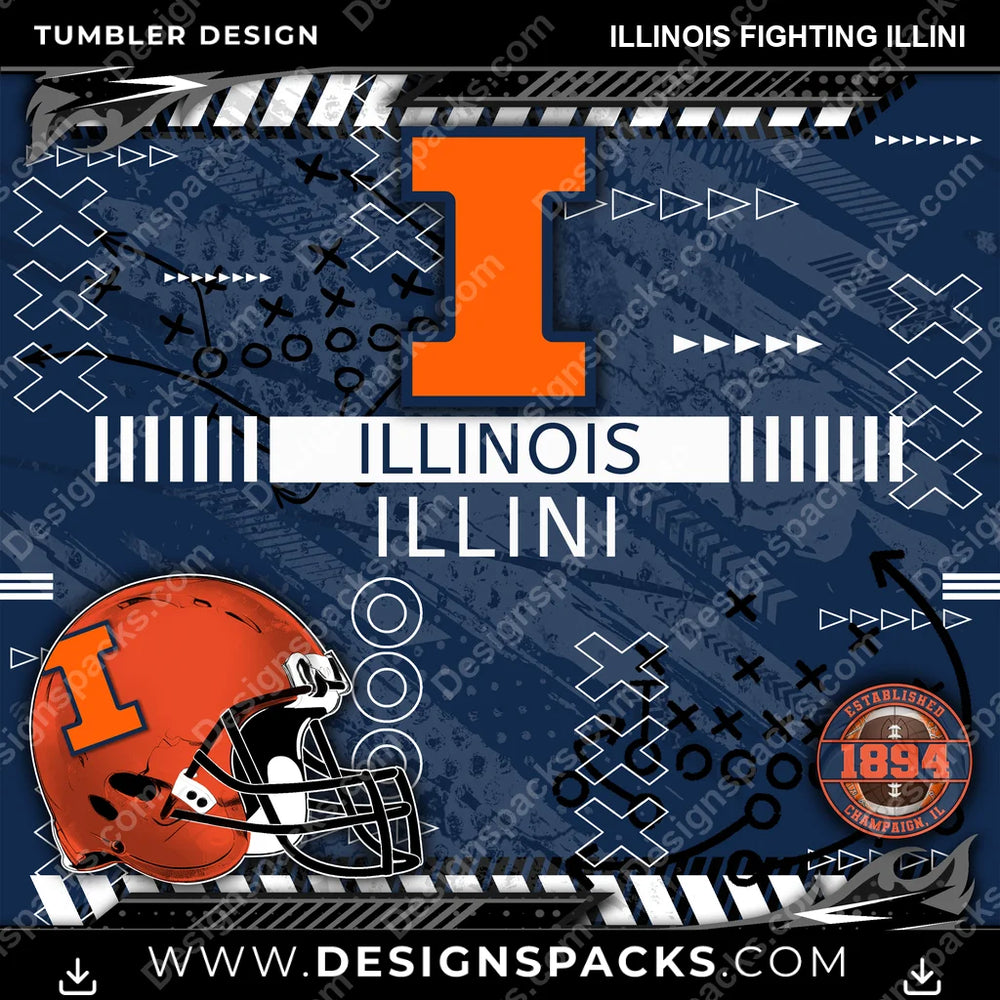 College Sport Xs & Os Illinois Fighting Illini NCAA College Sport Tumbler Digital Wrap Design Download