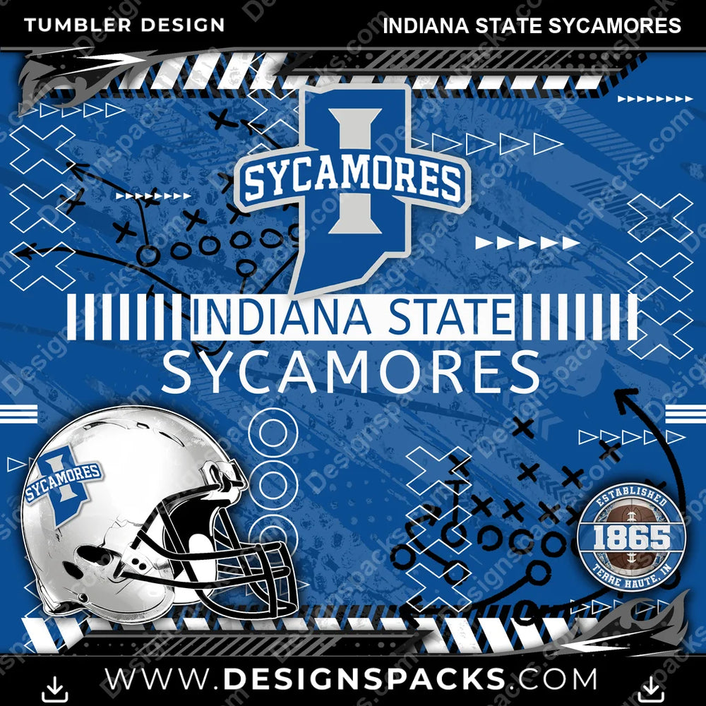 College Sport Xs & Os Indiana State Sycamores NCAA College Sport Tumbler Digital Wrap Design Download