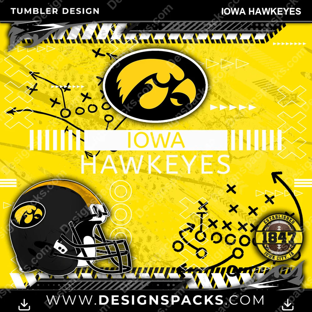 College Sport Xs & Os Iowa Hawkeyes NCAA College Sport Tumbler Digital Wrap Design Download