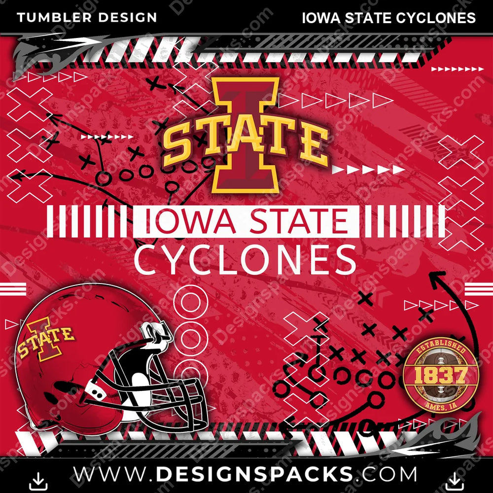 College Sport Xs & Os Iowa State Cyclones NCAA College Sport Tumbler Digital Wrap Design Download