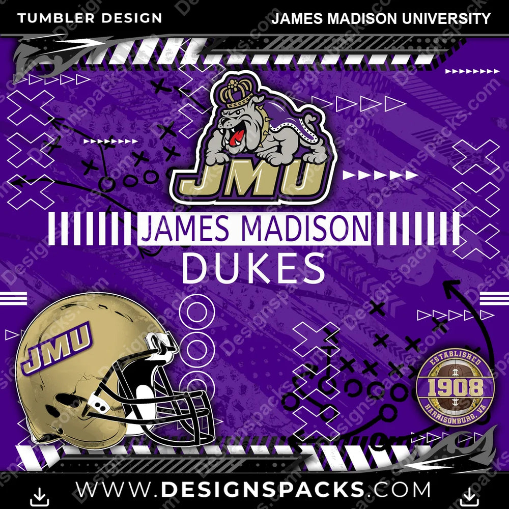 College Sport Xs & Os James Madison University NCAA College Sport Tumbler Digital Wrap Design Download