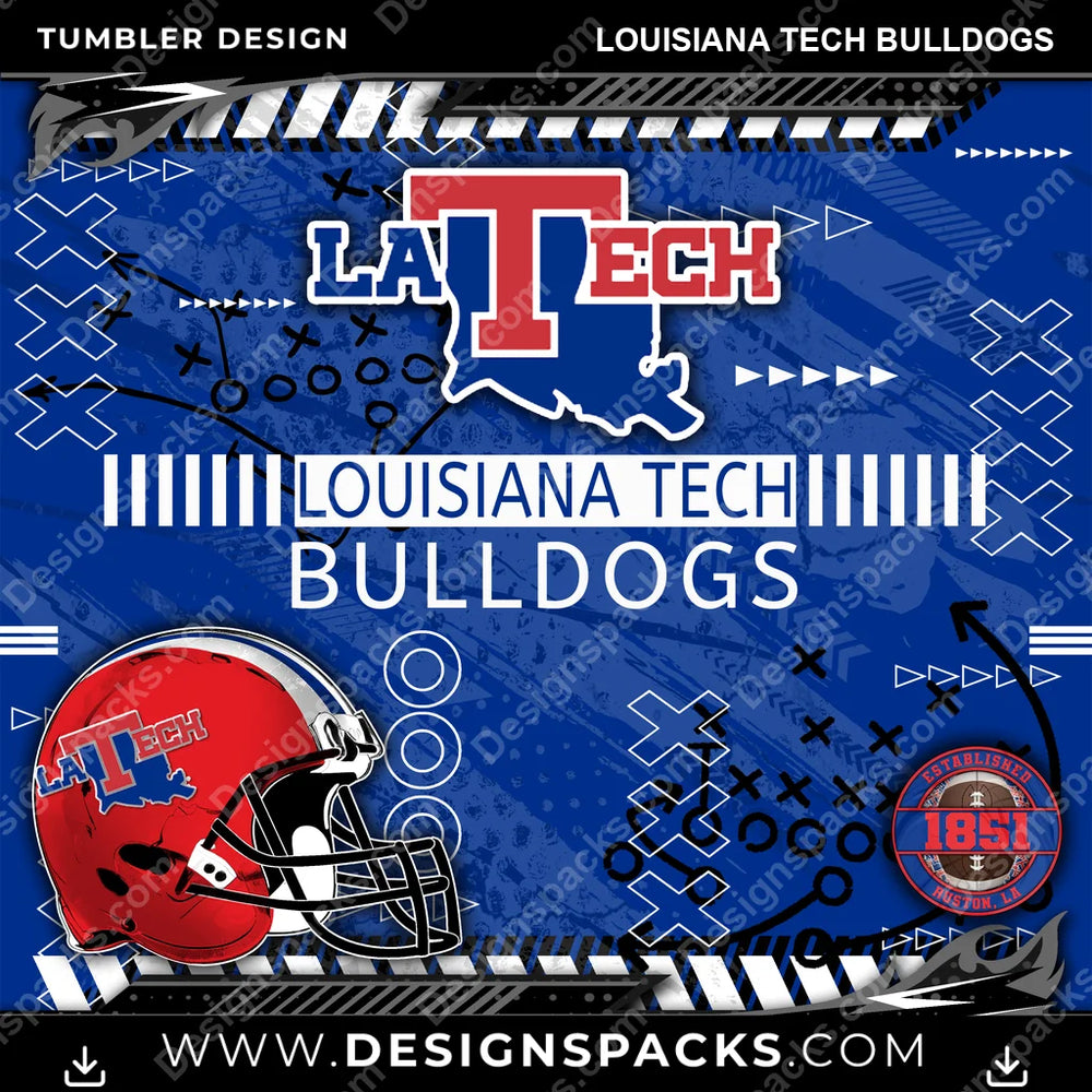 College Sport Xs & Os Louisiana Tech Bulldogs NCAA College Sport Tumbler Digital Wrap Design Download