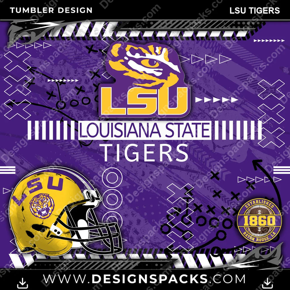 College Sport Xs & Os LSU Tigers NCAA College Sport Tumbler Digital Wrap Design Download