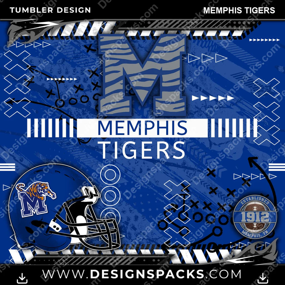 College Sport Xs & Os Memphis Tigers NCAA College Sport Tumbler Digital Wrap Design Download