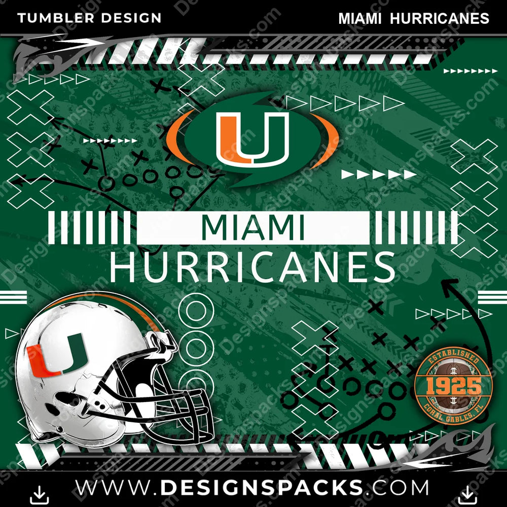 College Sport Xs & Os Miami Hurricanes NCAA College Sport Tumbler Digital Wrap Design Download