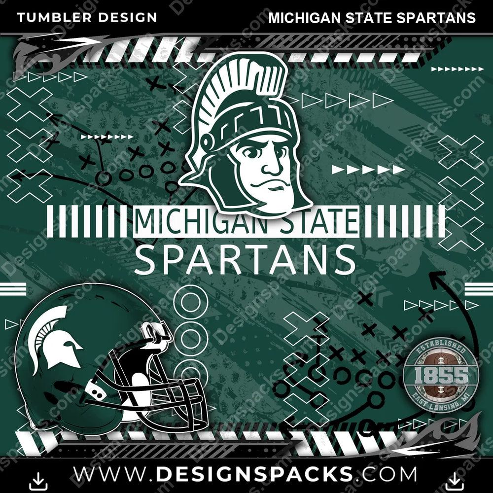 College Sport Xs & Os Michigan State Spartans NCAA College Sport Tumbler Digital Wrap Design Download