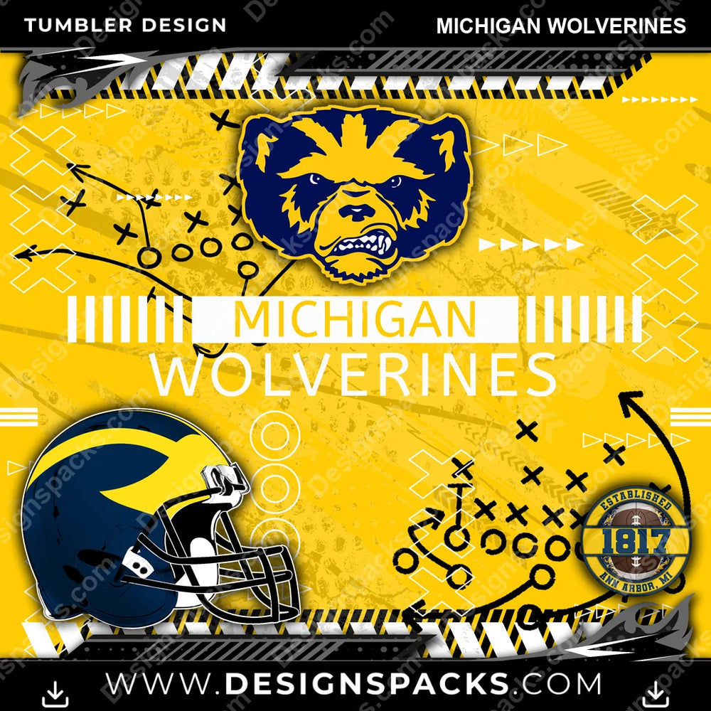 College Sport Xs & Os Michigan Wolverines NCAA College Sport Tumbler Digital Wrap Design Download