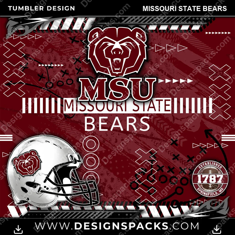 College Sport Xs & Os Missouri State Bears NCAA College Sport Tumbler Digital Wrap Design Download