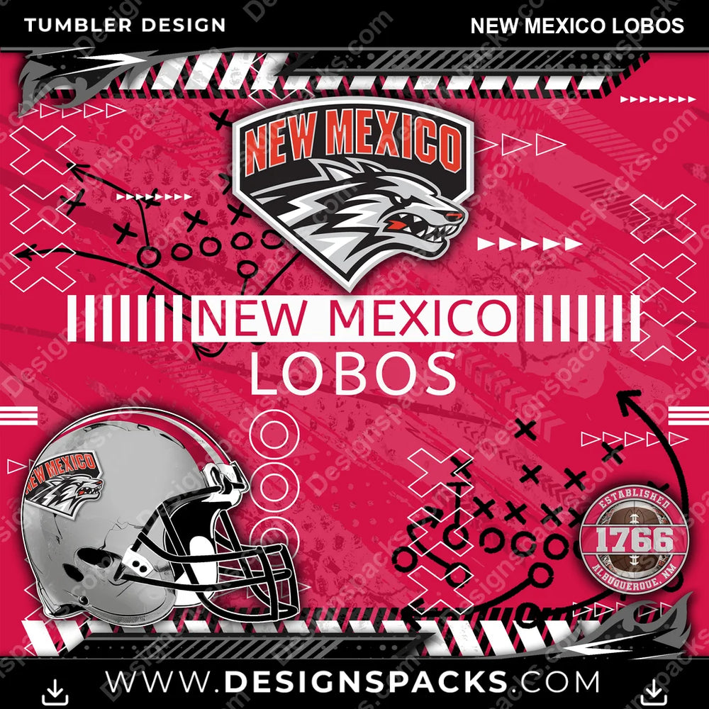 College Sport Xs & Os New Mexico Lobos NCAA College Sport Tumbler Digital Wrap Design Download