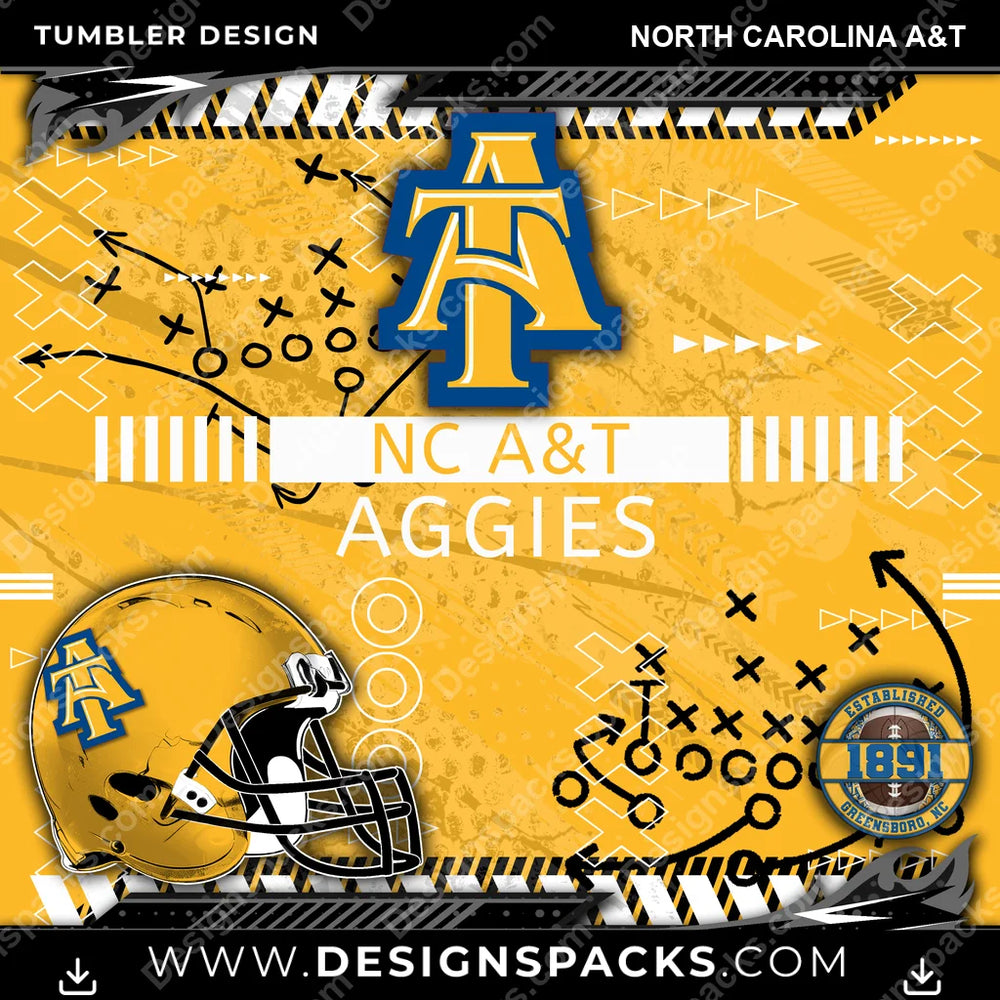 College Sport Xs & Os North Carolina A&T NCAA College Sport Tumbler Digital Wrap Design Download