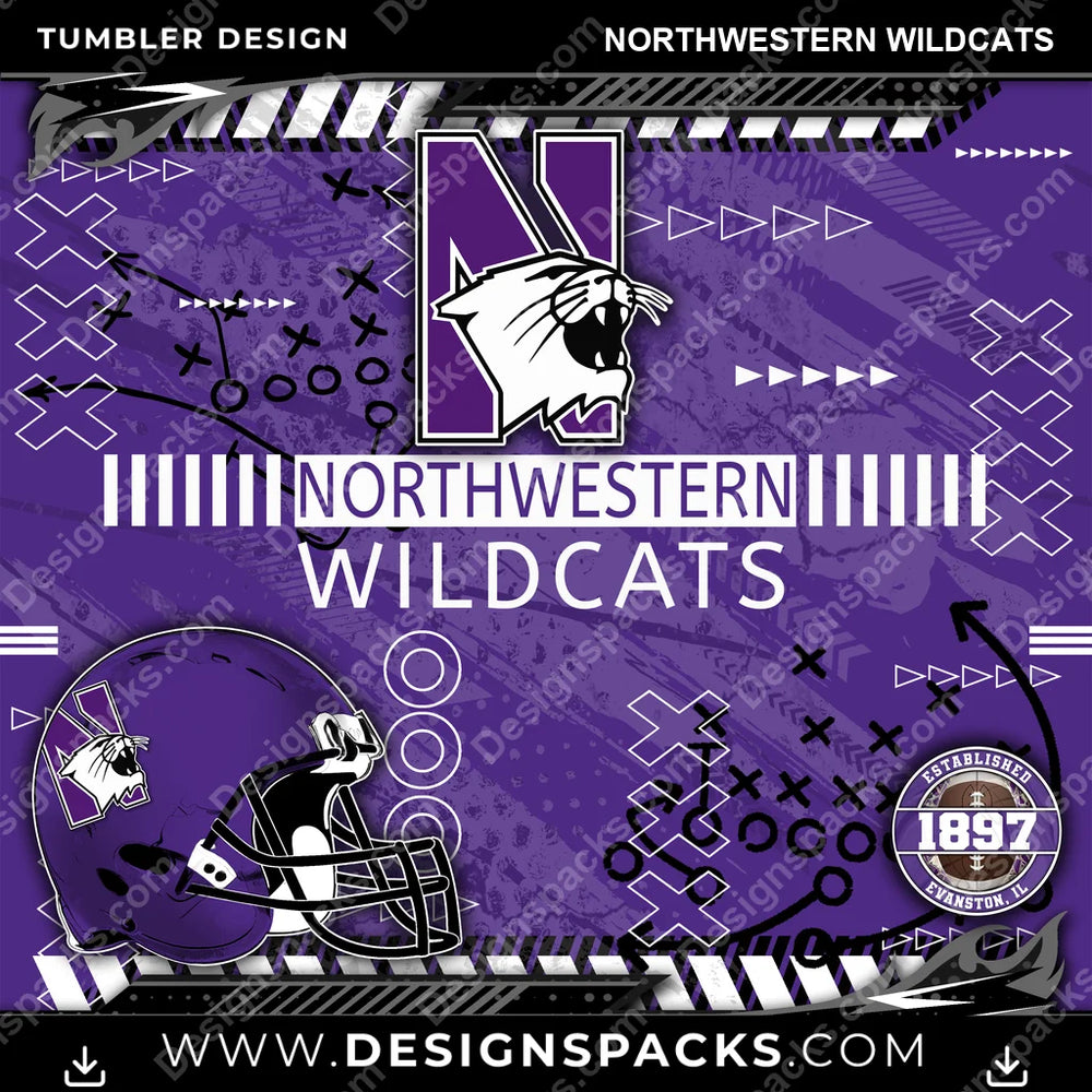 College Sport Xs & Os Northwestern Wildcats NCAA College Sport Tumbler Digital Wrap Design Download