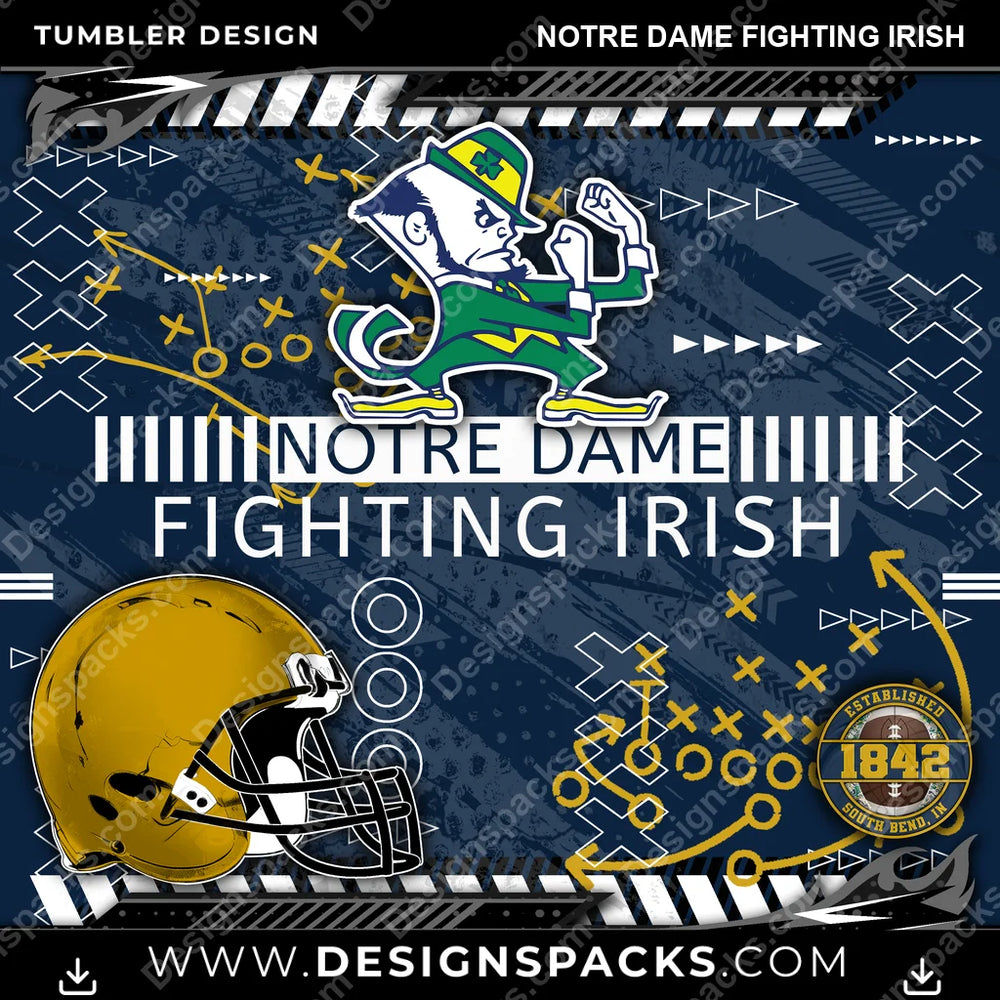 College Sport Xs & Os Notre Dame Fighting Irish NCAA College Sport Tumbler Digital Wrap Design Download