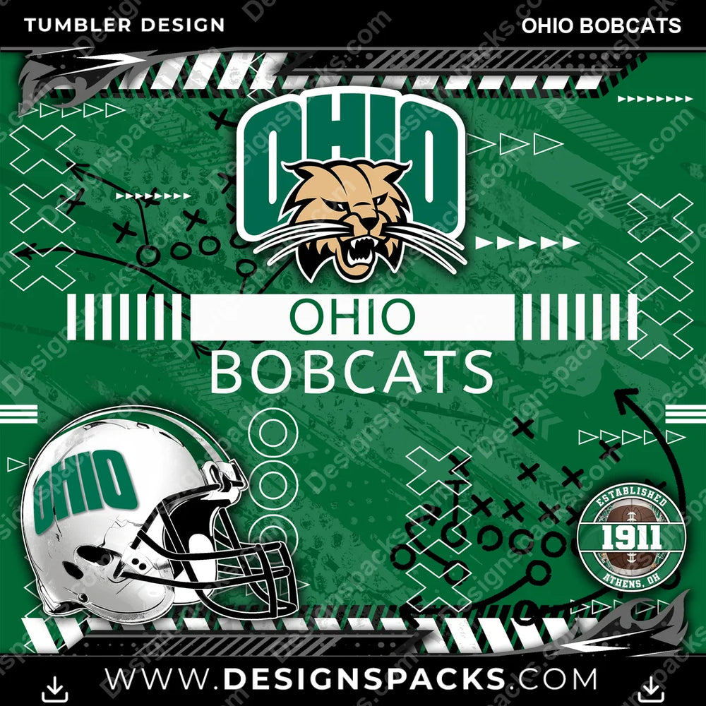 College Sport Xs & Os Ohio Bobcats NCAA College Sport Tumbler Digital Wrap Design Download