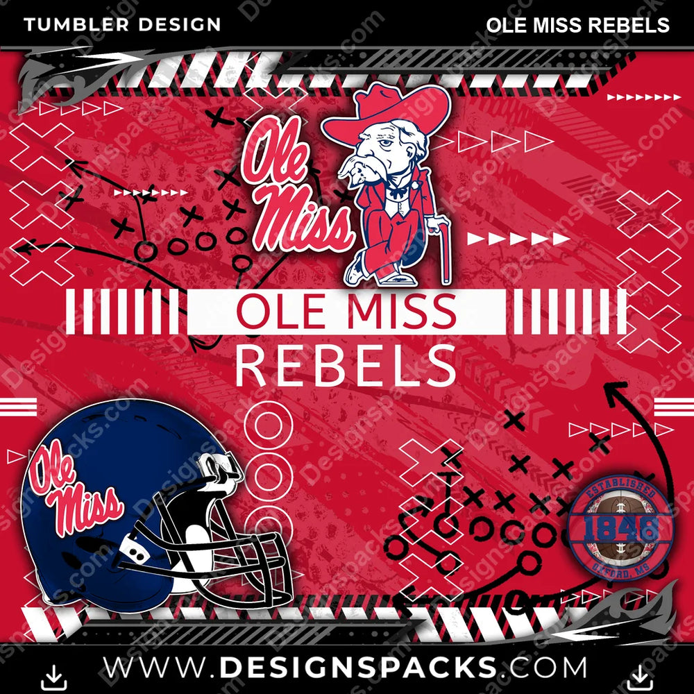 College Sport Xs & Os Ole Miss Rebels NCAA College Sport Tumbler Digital Wrap Design Download