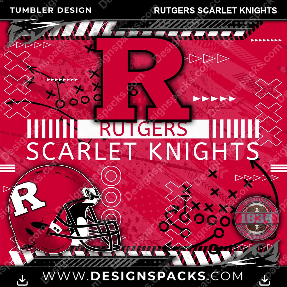 College Sport Xs & Os Rutgers Scarlet Knights NCAA College Sport Tumbler Digital Wrap Design Download