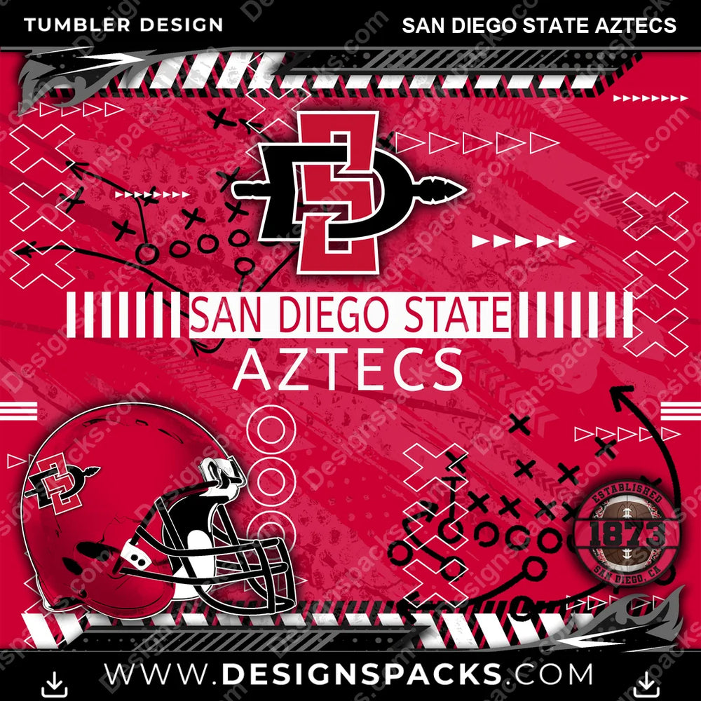 College Sport Xs & Os San Diego State Aztecs NCAA College Sport Tumbler Digital Wrap Design Download