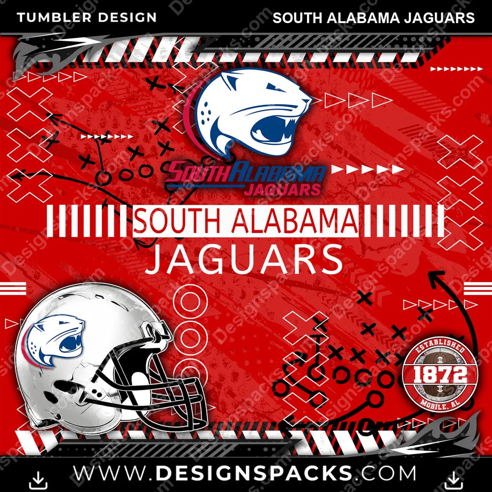 College Sport Xs & Os South Alabama Jaguars NCAA College Sport Tumbler Digital Wrap Design Download