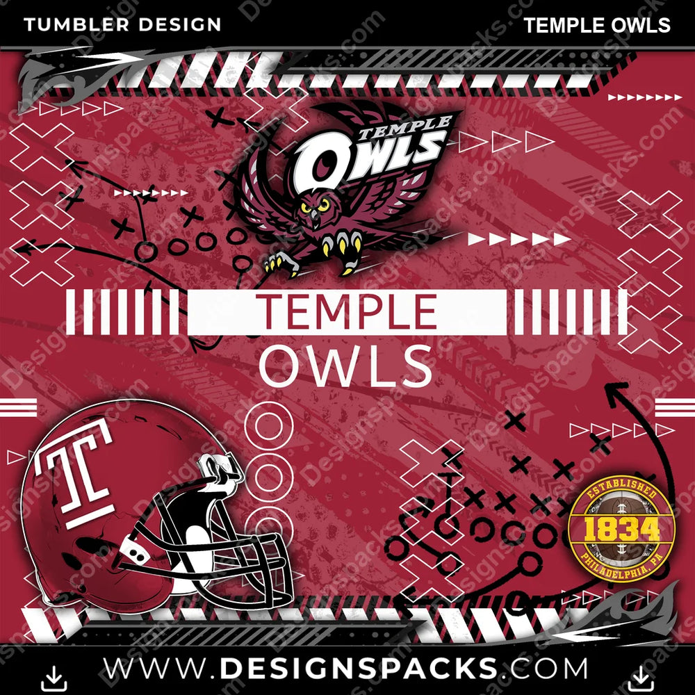 College Sport Xs & Os Temple Owls NCAA College Sport Tumbler Digital Wrap Design Download