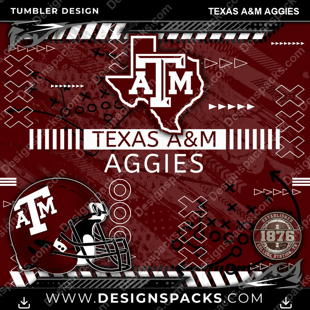 College Sport Xs & Os Texas A&M Aggies NCAA College Sport Tumbler Digital Wrap Design Download