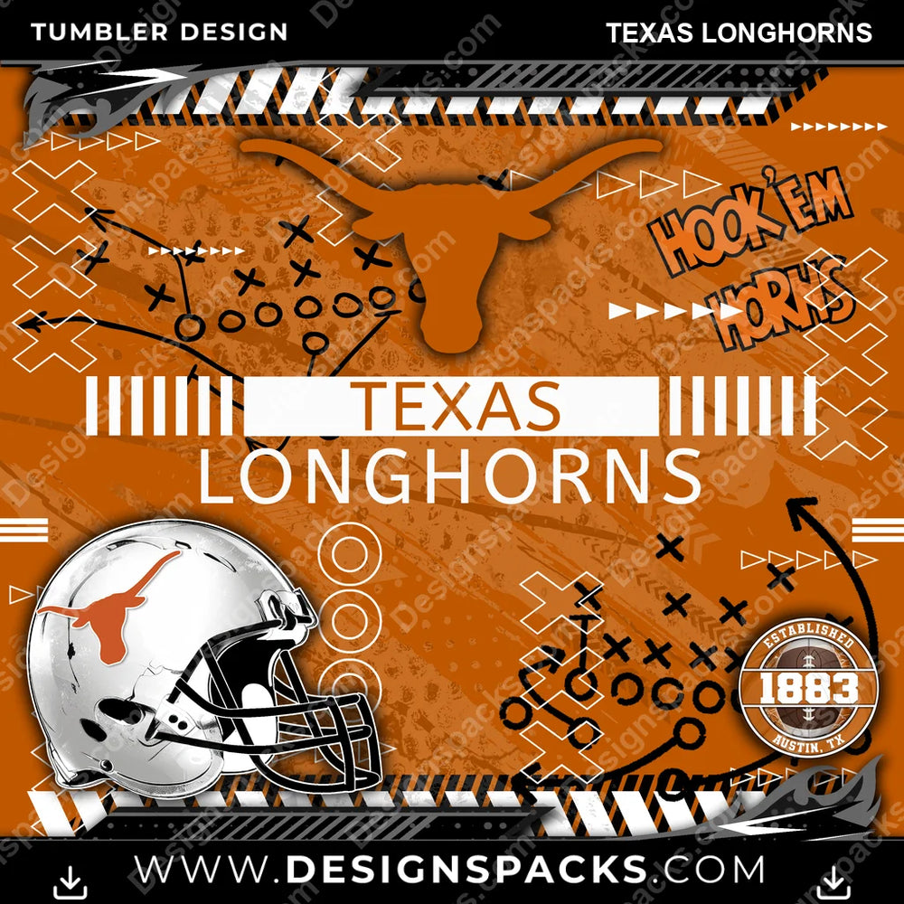 College Sport Xs & Os Texas Longhorns NCAA College Sport Tumbler Digital Wrap Design Download