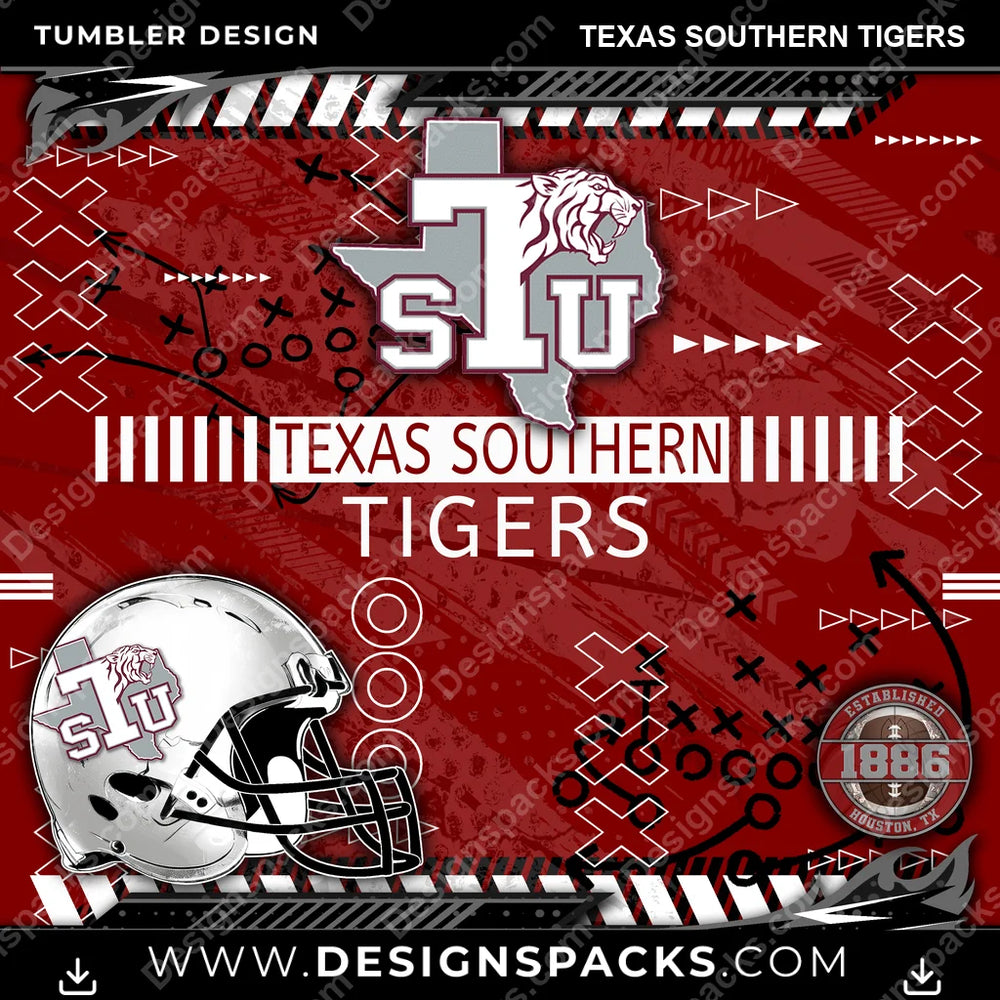 College Sport Xs & Os Texas Southern Tigers NCAA College Sport Tumbler Digital Wrap Design Download