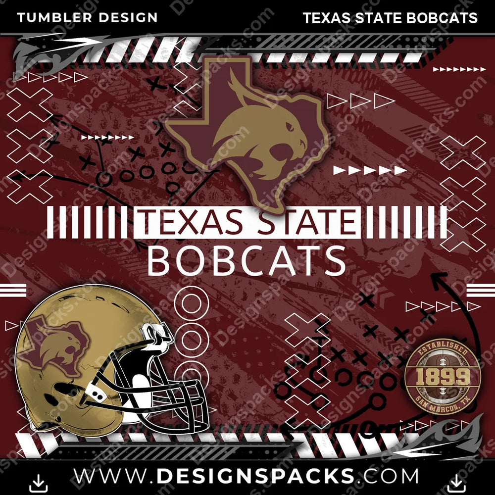 College Sport Xs & Os Texas State Bobcats NCAA College Sport Tumbler Digital Wrap Design Download