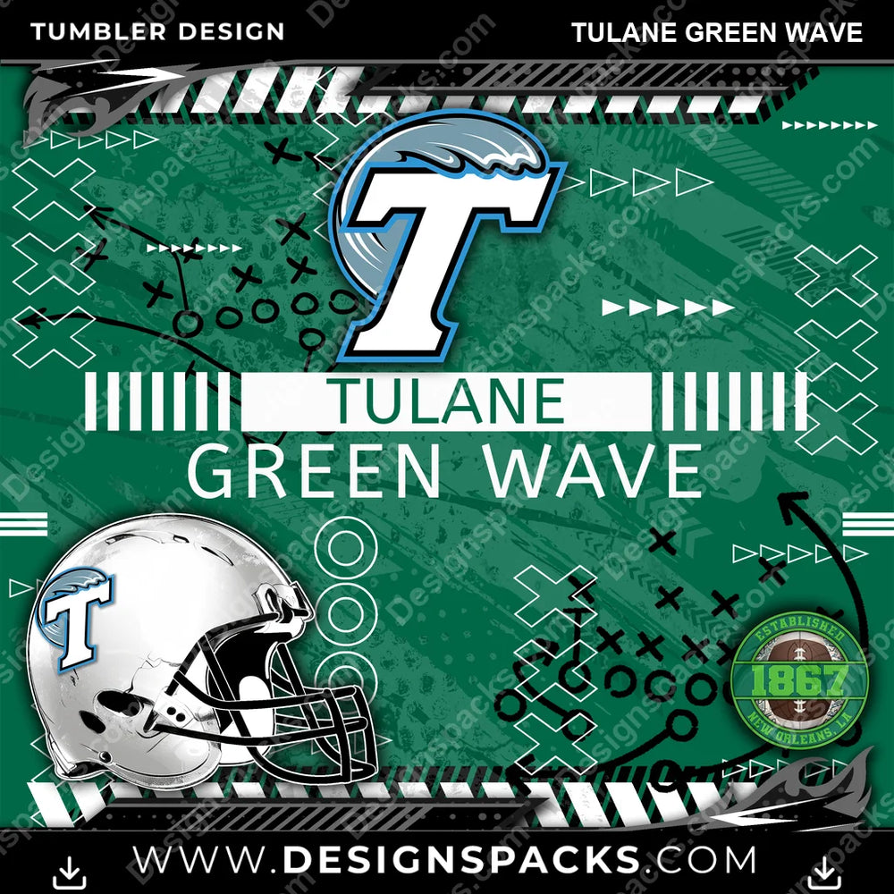 College Sport Xs & Os Tulane Green Wave NCAA College Sport Tumbler Digital Wrap Design Download
