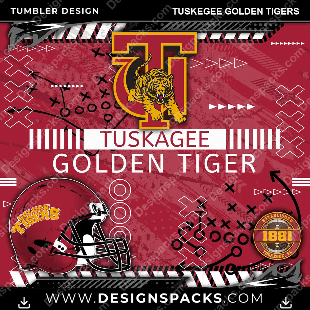College Sport Xs & Os Tuskegee Golden Tigers NCAA College Sport Tumbler Digital Wrap Design Download