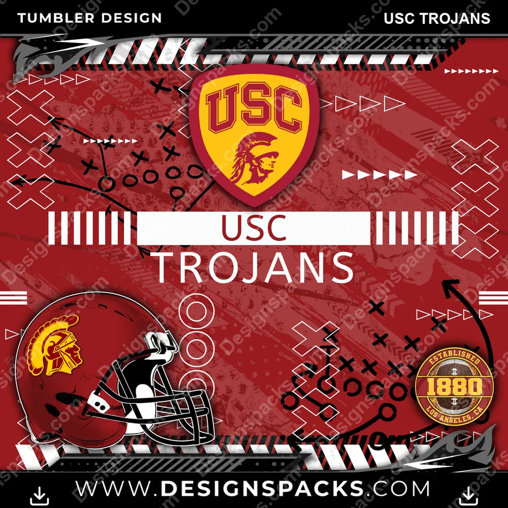 College Sport Xs & Os USC Trojans NCAA College Sport Tumbler Digital Wrap Design Download